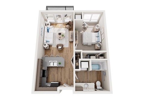Floor plan for 1 bed, 1 bath, 633 sqft